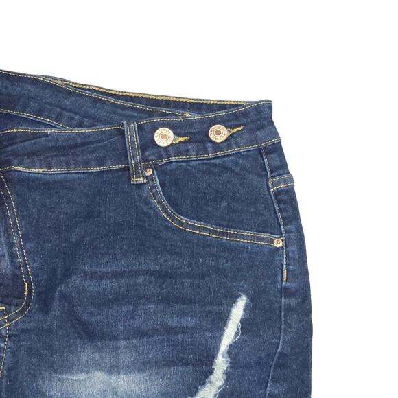 Distressed Denim Shorts Raw Hem Cut‎ Off Jean Shorts Dark Wash - Picture 3 of 5